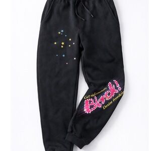 Source Unknown Black Kids Joggers with Star and Text Design